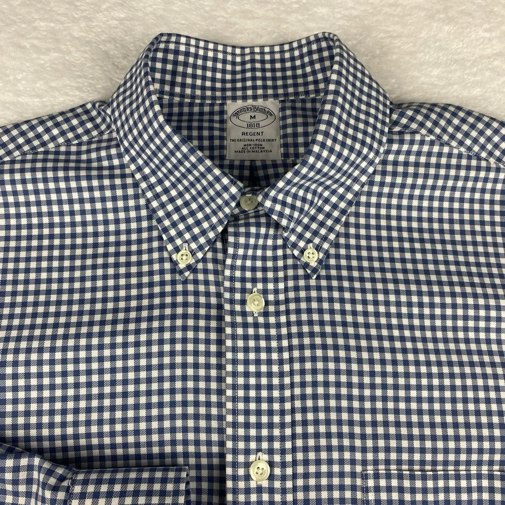Brooks Brothers Shirt Mens Medium Blue/White Checks Regent Non Iron - Picture 2 of 9